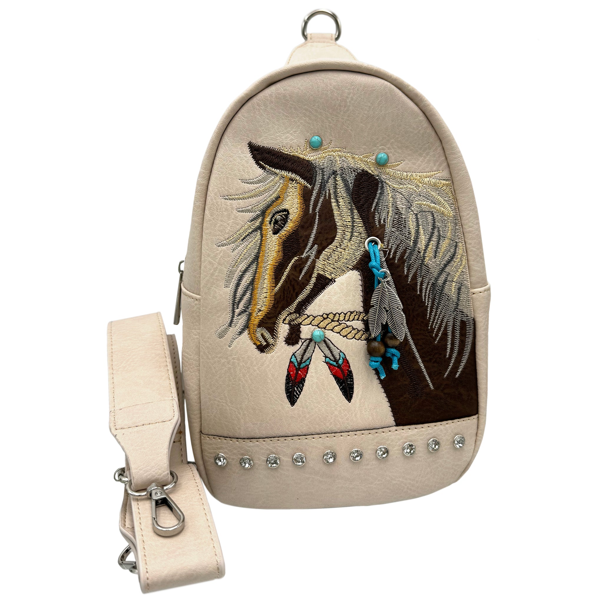 Women's Embroidered Horse Crossbody Western Sling Backpack