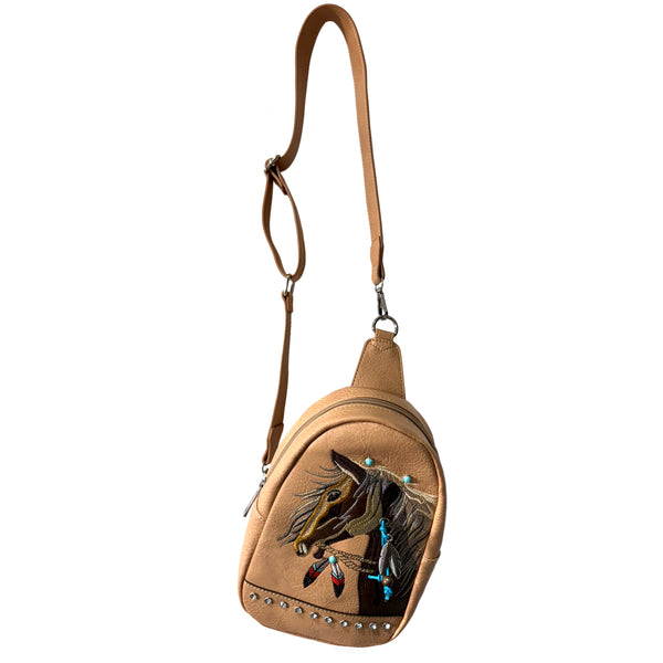 Women's Embroidered Horse Crossbody Western Sling Backpack