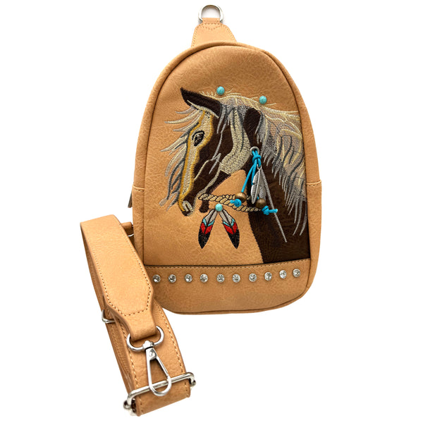 Women's Embroidered Horse Crossbody Western Sling Backpack