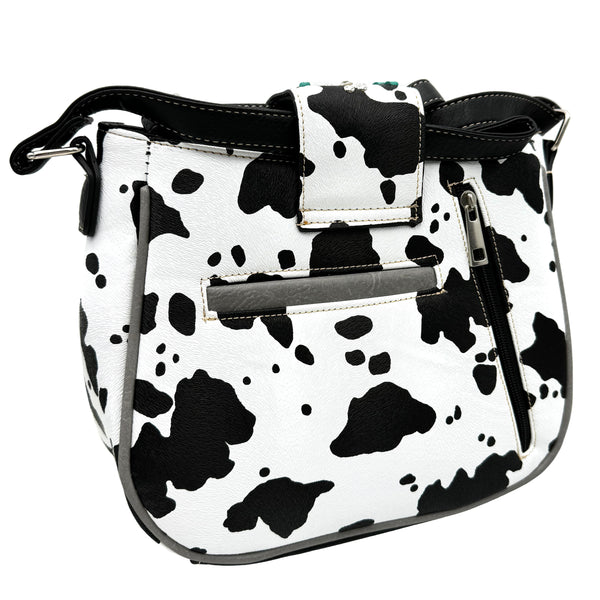 Crown Buckle Cow Print Floral Western Crossbody Bucket Bag