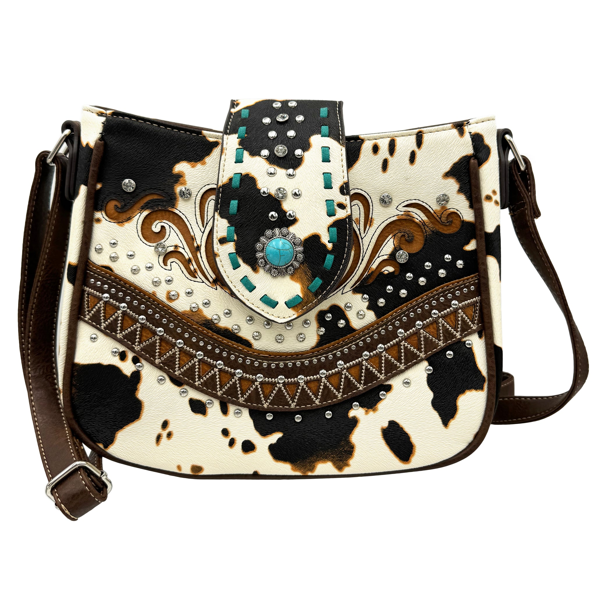 Crown Buckle Cow Print Floral Western Crossbody Bucket Bag