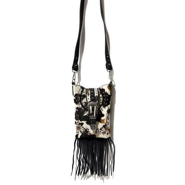 Crown Buckle Cow Print Floral Western Fringe Crossbody Bag