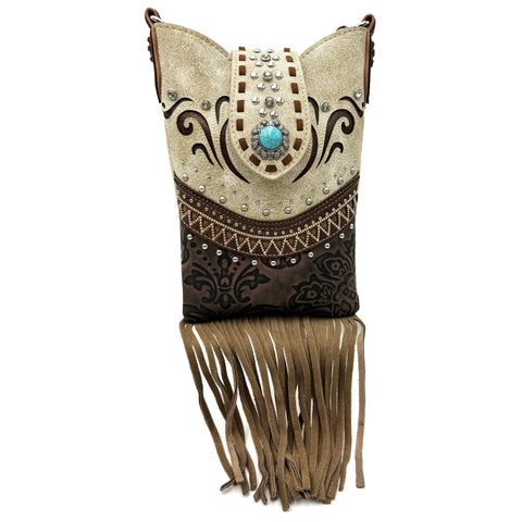 Bella Pu Leather Fringe Western Crossbody Messenger Pouch