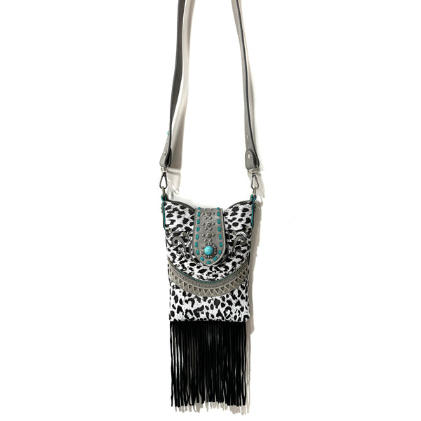 Bella Leopard Print Fringe Western Crossbody Messenger Pouch