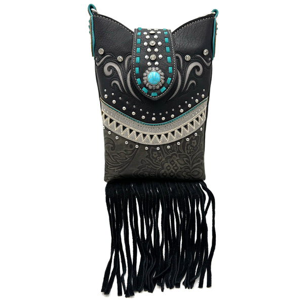 Bella Pu Leather Fringe Western Crossbody Messenger Pouch