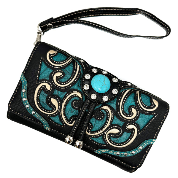 Dolly Turquoise Concho Western Crossbody Wallet