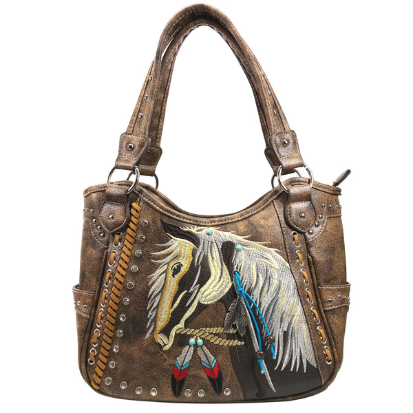 Women's Embroidered Horse Western Leather Purse