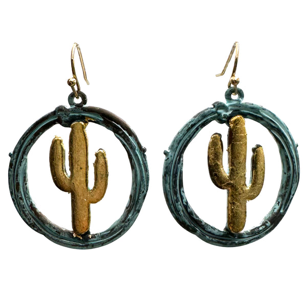 Silver Western Cactus Circle Earring