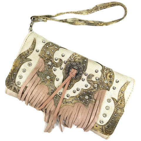 Lace Fringe Trifold Crossbody Wallet
