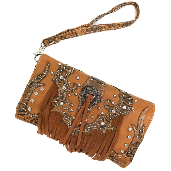 Lace Fringe Trifold Crossbody Wallet