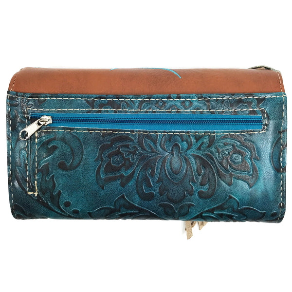 Suede Fringe Western Floral Crossbody Wallet