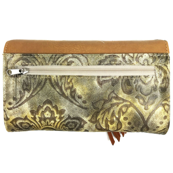 Suede Fringe Western Floral Crossbody Wallet