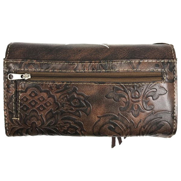 Suede Fringe Western Floral Crossbody Wallet
