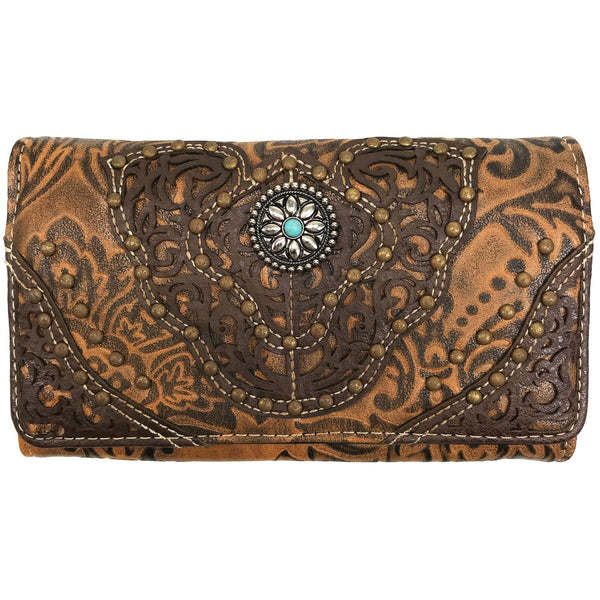 Western Medallion Concho Trifold Crossbody Wallet
