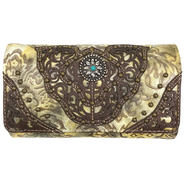 Western Medallion Concho Trifold Crossbody Wallet