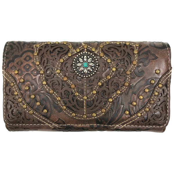 Western Medallion Concho Trifold Crossbody Wallet
