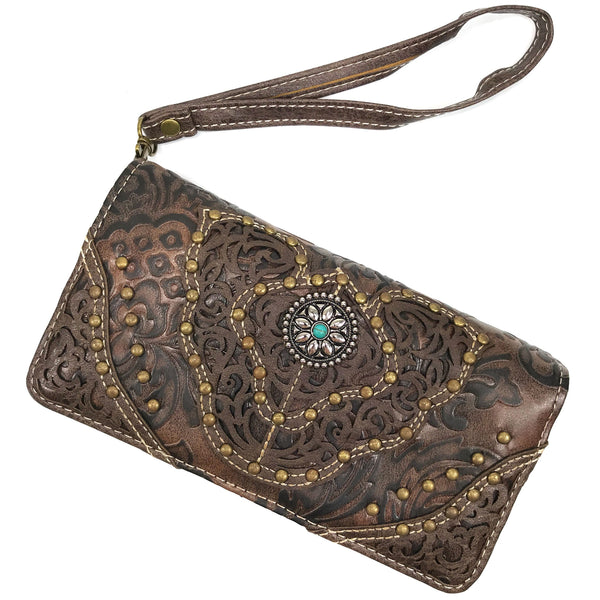 Western Medallion Concho Trifold Crossbody Wallet
