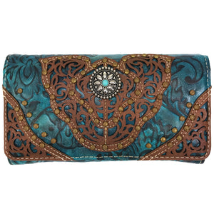 Women Western Floral Damask Medallion Crossbody Wallet