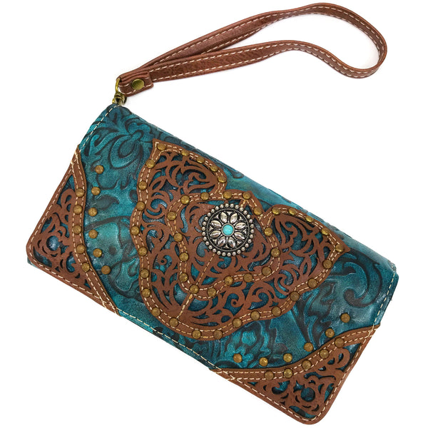 Women Western Floral Damask Medallion Crossbody Wallet