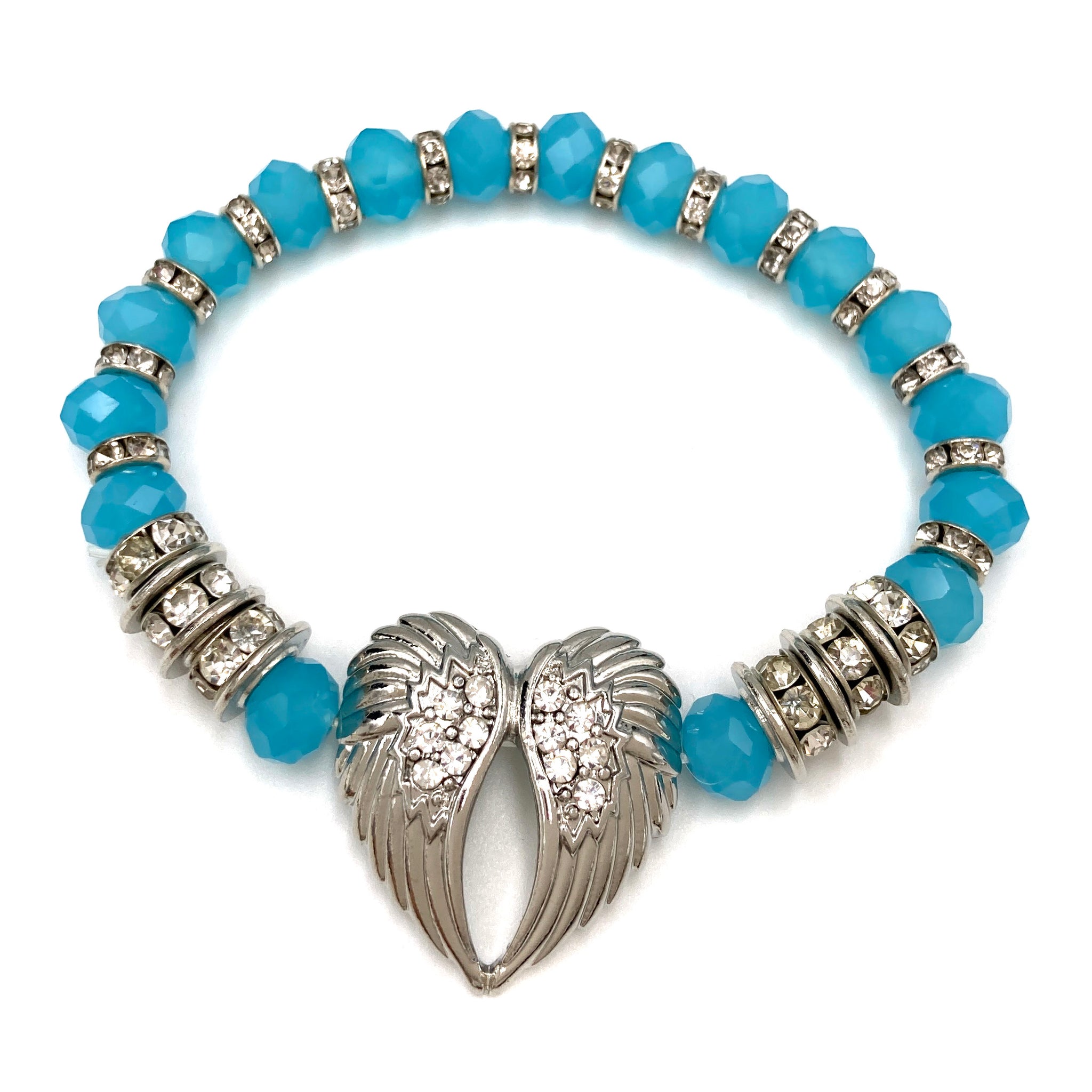 Angel Wings Charm Crystal Beads Stretch Bracelet