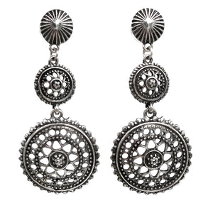 Triple Metal Conchos Dangle Earrings