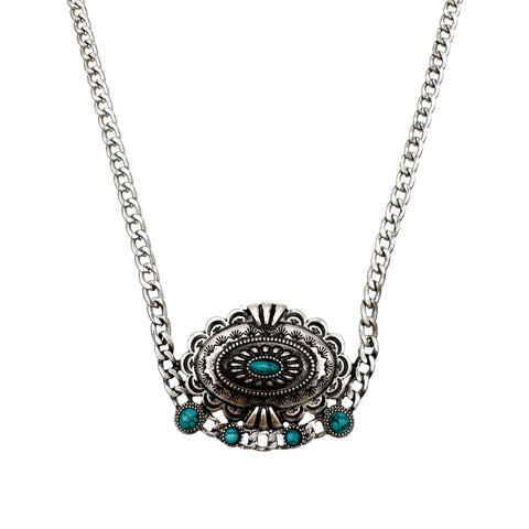 Bohemian Concho on Cabochon Pendant Necklace