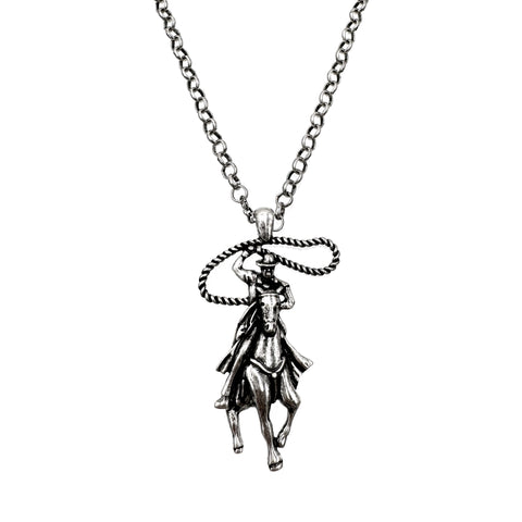 Cowboy Rider Lasso Horse Pendant Necklace