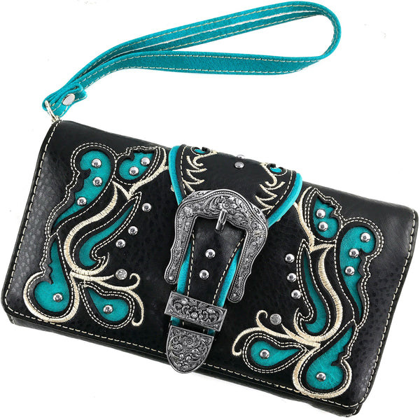 Western Floral Print Buckle Crossbody Wallet