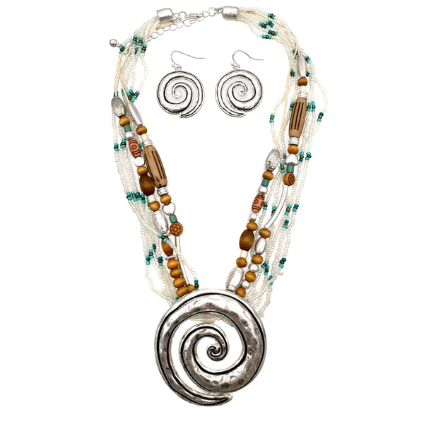 White Turquoise Navajo Bead Spiral Pendant Necklace