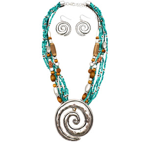 White Turquoise Navajo Bead Spiral Pendant Necklace