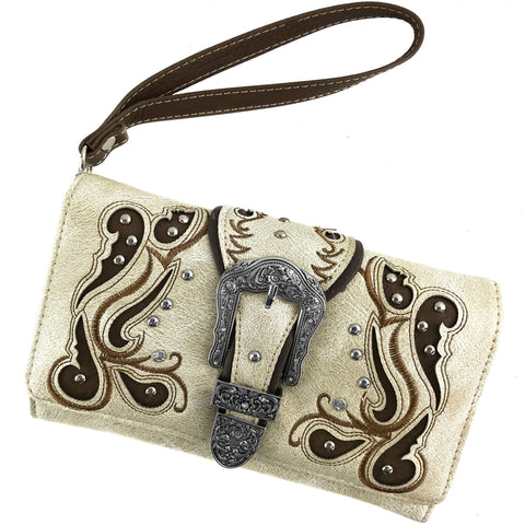 Western Floral Print Buckle Crossbody Wallet