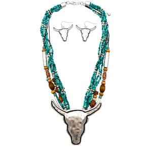 White Turquoise Navajo Bead Longhorn Pendant Necklace