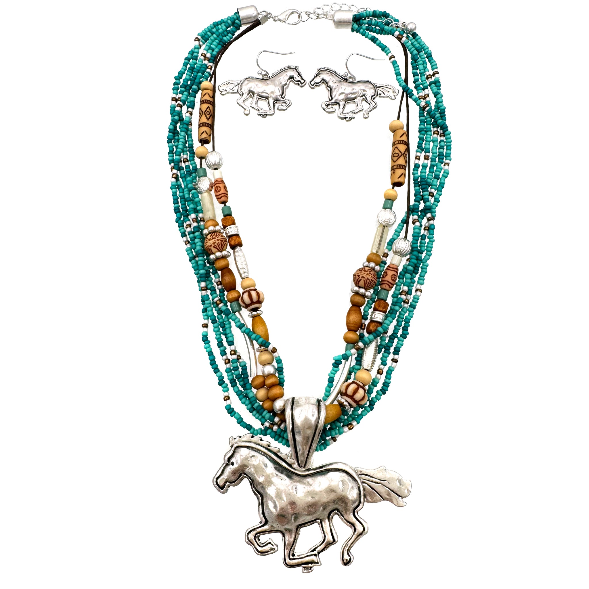 White Turquoise Navajo Bead Horse Pendant Necklace