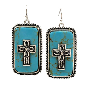 Cross Turquoise Block Earrings