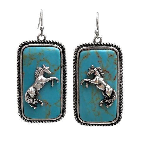 Horse Turquoise Block Earrings