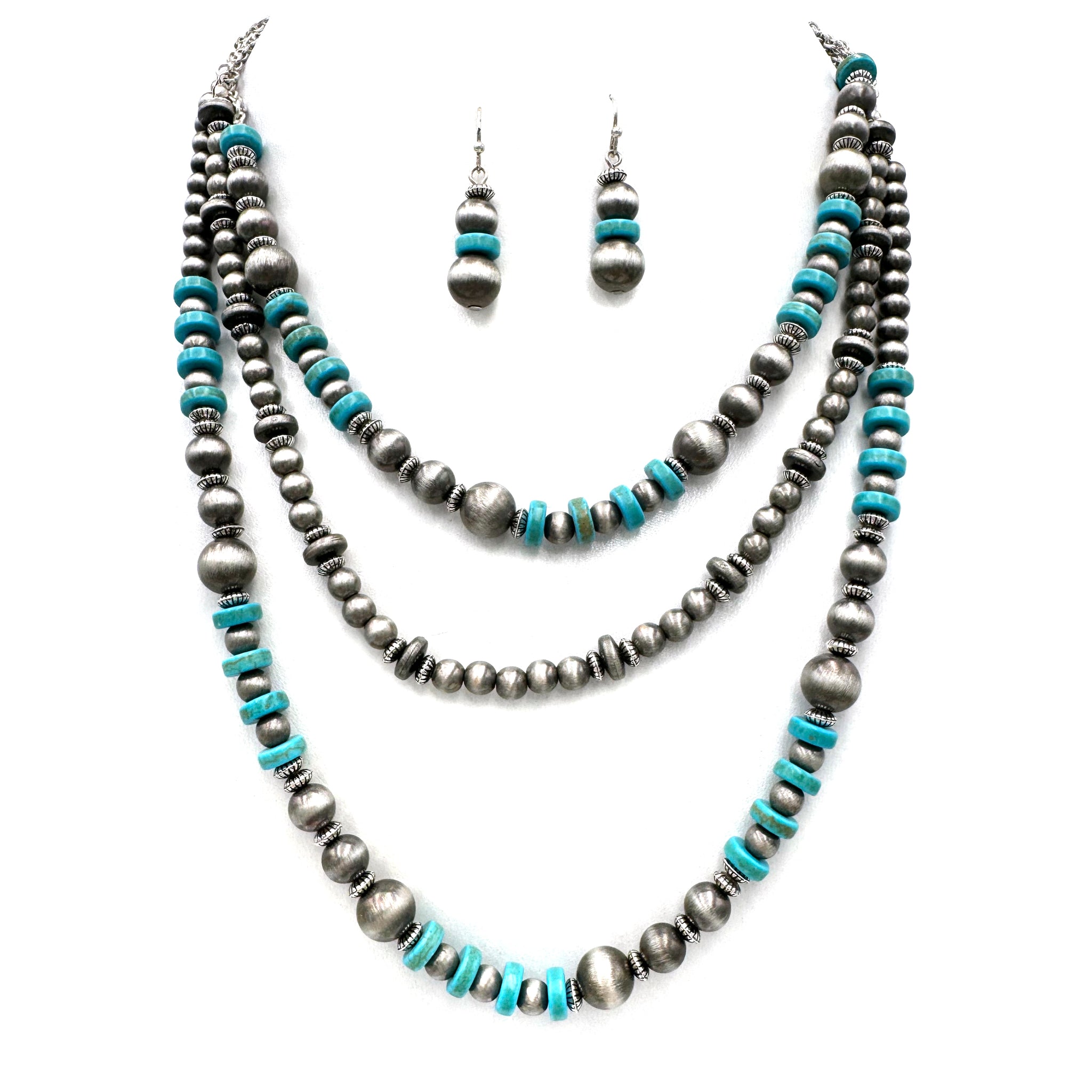 Navajo Pink Turquoise Layer Necklace Earrings Set