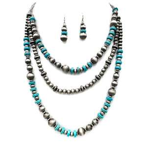 Navajo Pink Turquoise Layer Necklace Earrings Set