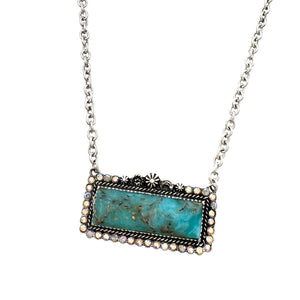 AB Rhinestone Turquoise Stone Western Pendant Necklace