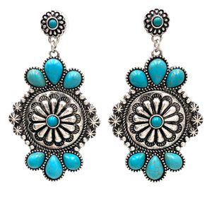 Flower Concho Turquoise Cabochon Earrings