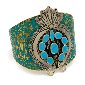 Squash Blossom Wide Patina Metal Cuff