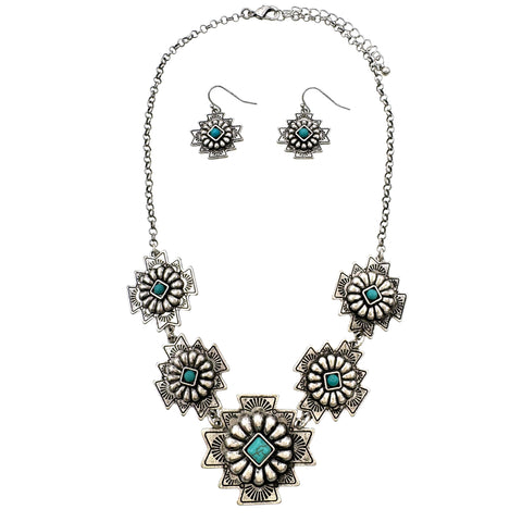 Western Concho with Turquoise Necklace Earrings Set