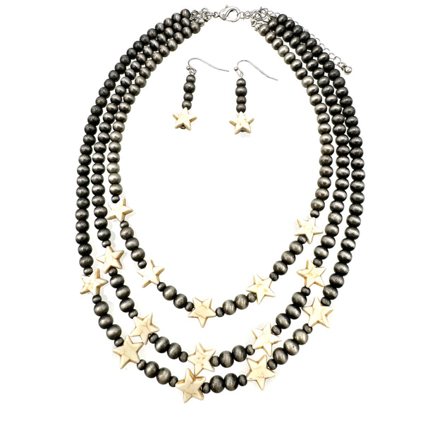 Star Navajo Beads Layer Necklace Earrings Set