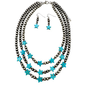 Star Navajo Beads Layer Necklace Earrings Set