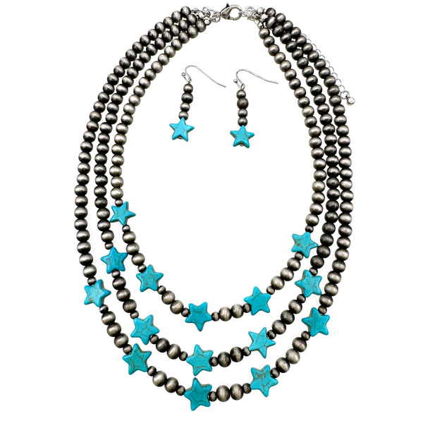 Star Navajo Beads Layer Necklace Earrings Set