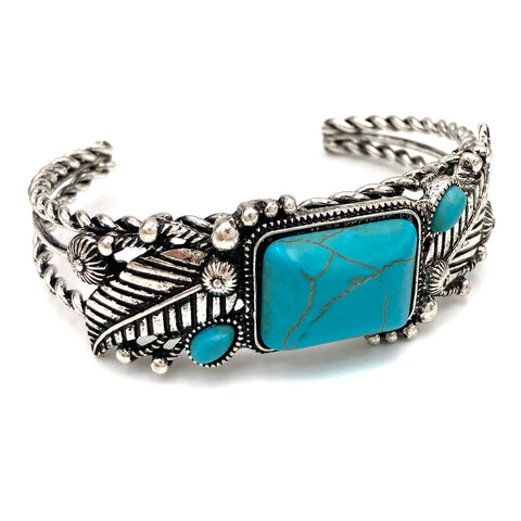 Western Autumn Leaves Turquoise Stone Open Bangle