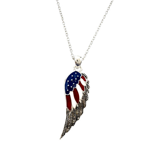 Patriotic Red White Blue Angel Wing Necklace