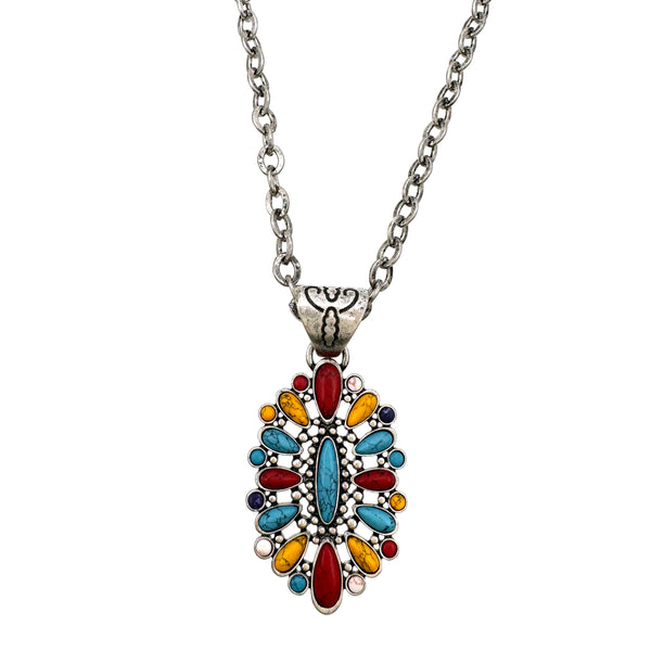 Navajo Blossom Pendant Long Necklace