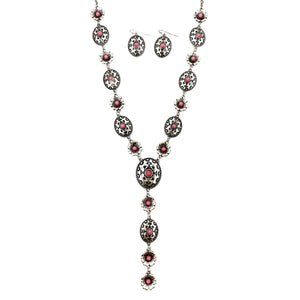 Pink Native Navajo Concho Tie Necklace Earrings Set