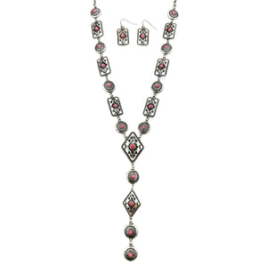 Pink Native Navajo Diamond Tie Necklace Earrings Set