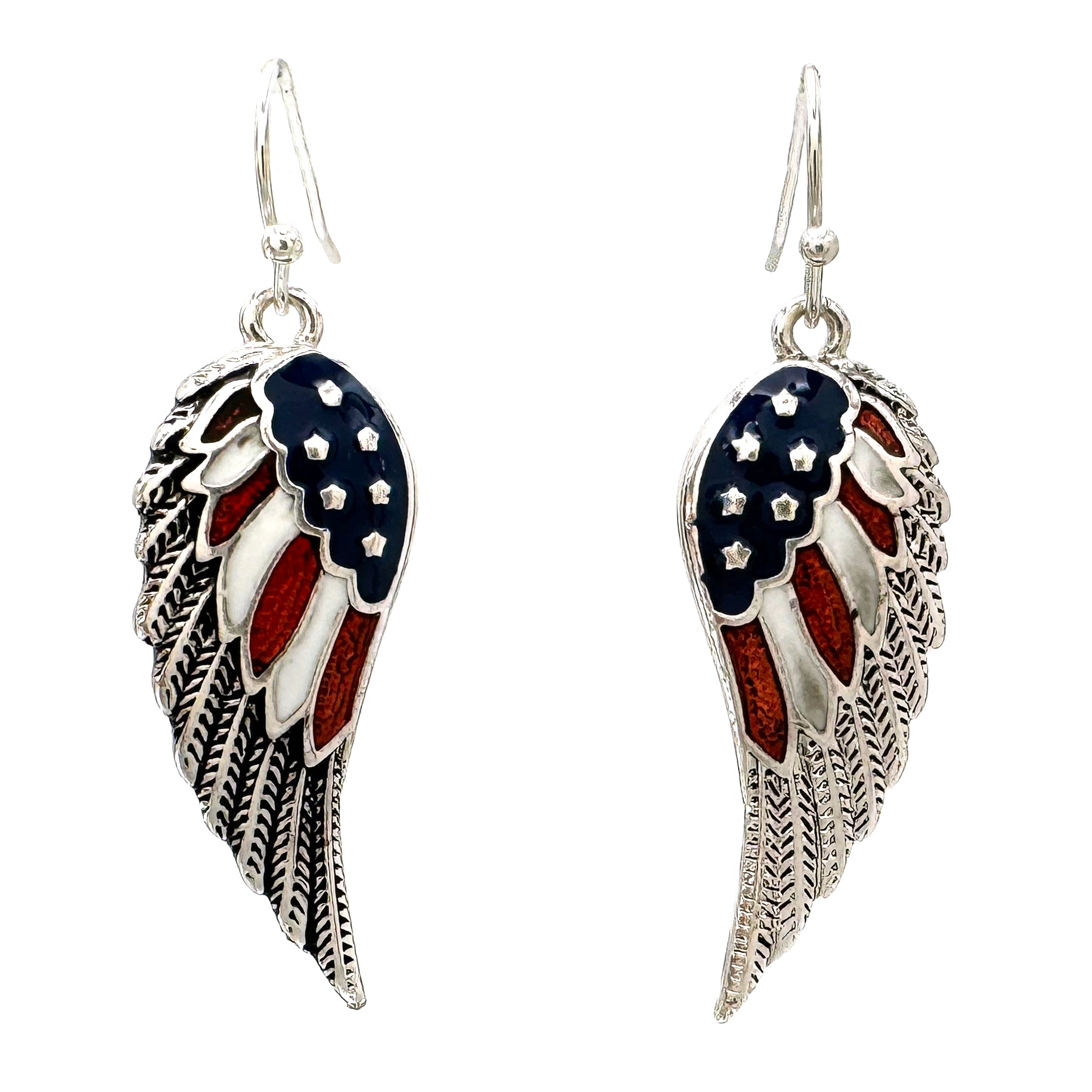 Patriotic Red White Blue Angel Wing Earrings